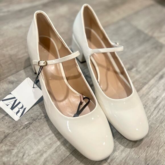 ZARA Off-White Block Heel Mary Janes NWT - Picture 6 of 14